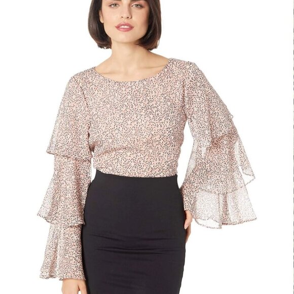 BCBGeneration Pink Abstract Print Tiered Ruffle Top | Size S - Picture 5 of 8